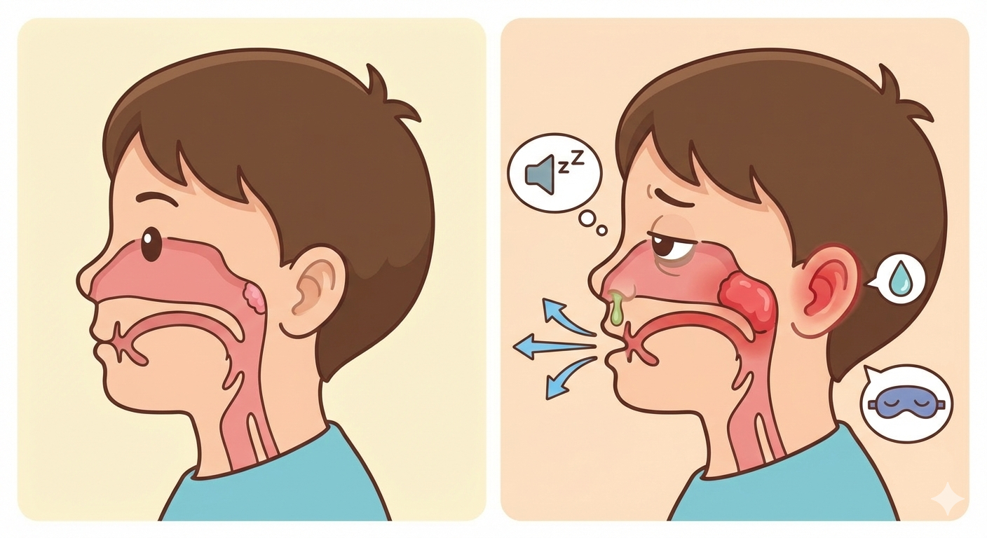 أعراض اللحمية عند الأطفال وعلاجها