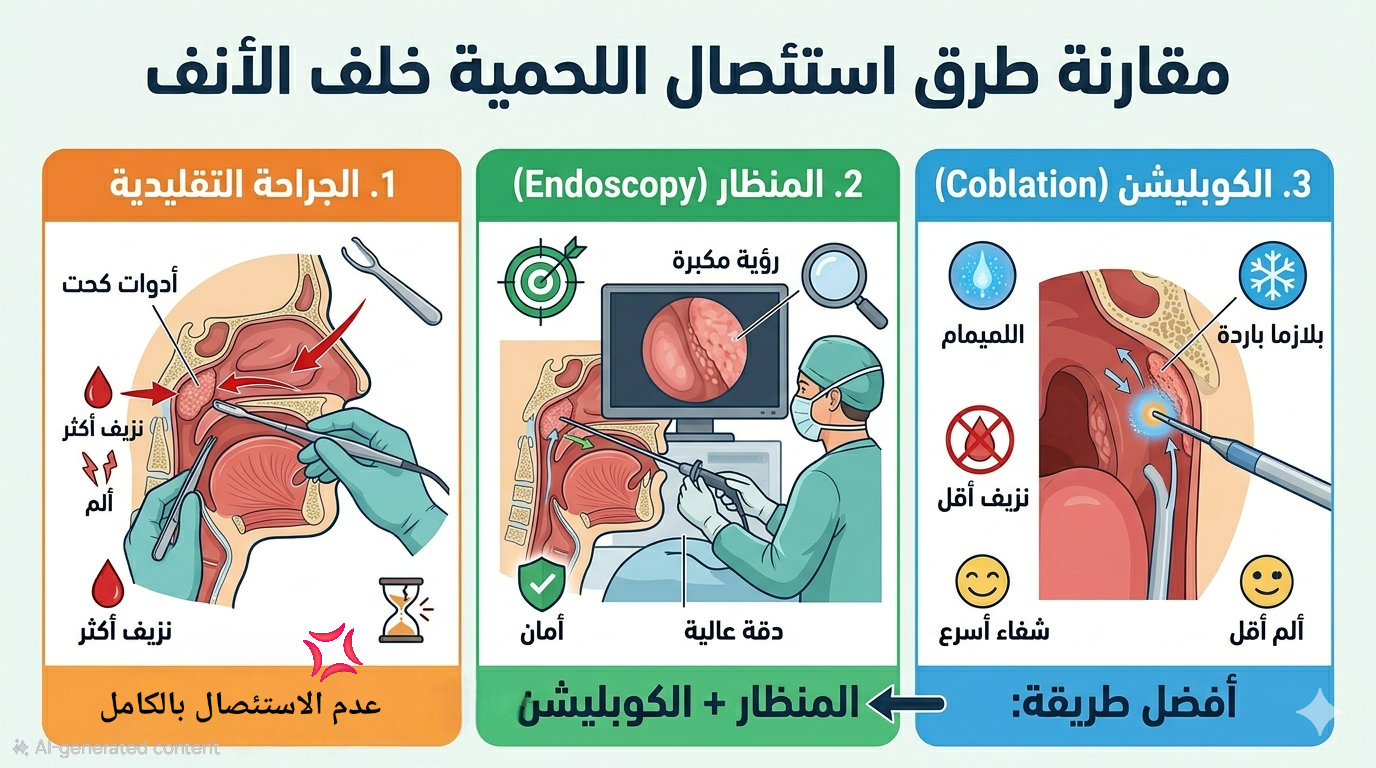 ا هي أفضل طريقة لإستئصال اللحمية خلف الأنف؟  مقارنة صريحة وشاملة