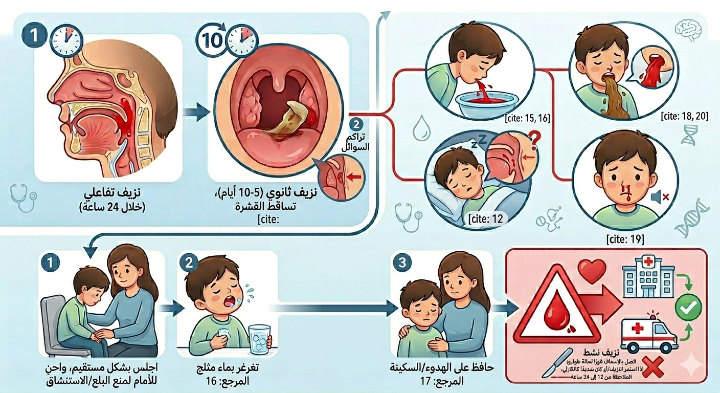 كيف نتصرف مع النزيف بعد استئصال اللوزتين واللحمية؟  دليل الطوارئ والوقاية