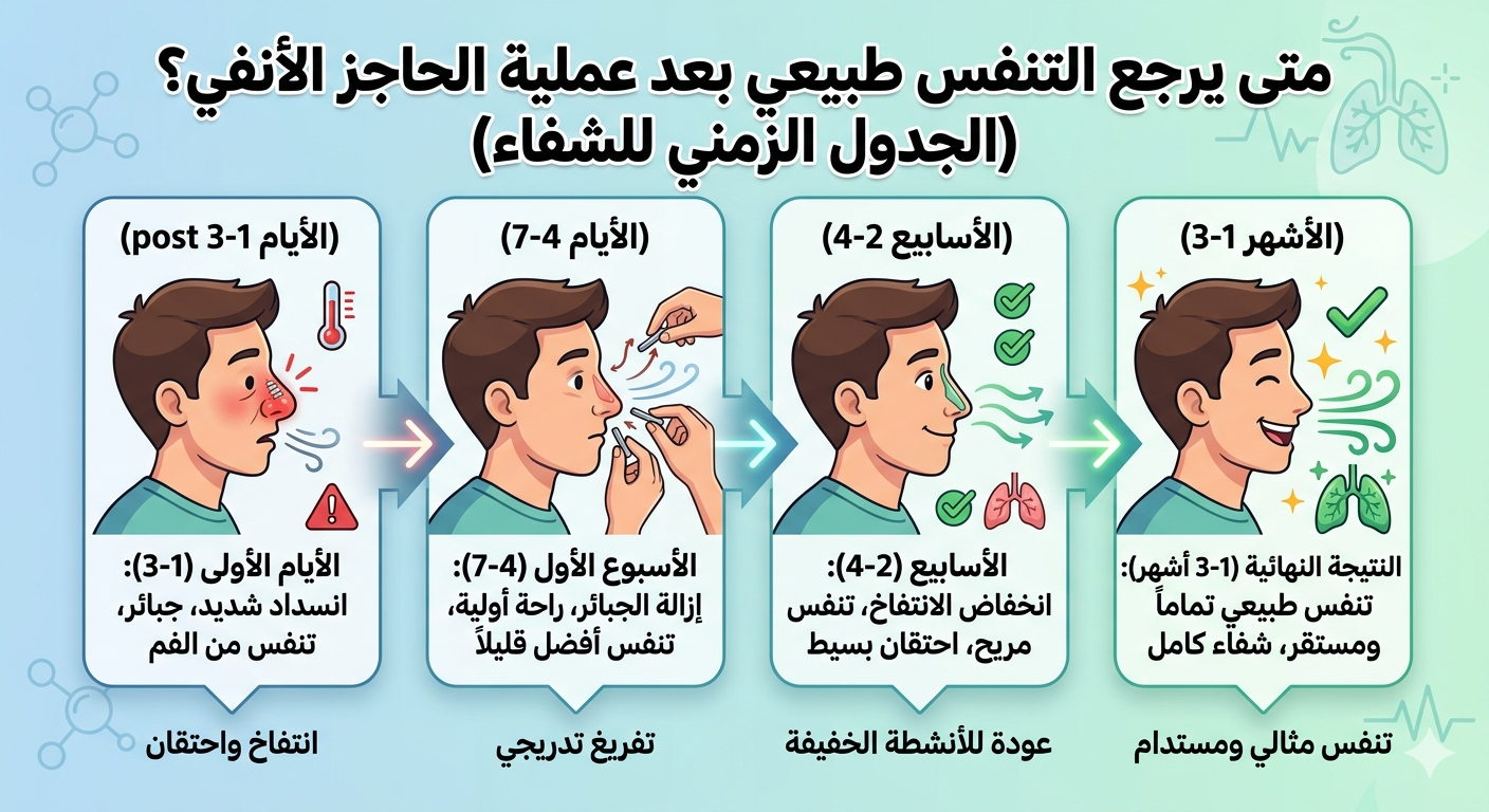 متى يرجع التنفس طبيعي بعد عملية الحاجز الأنفي؟
