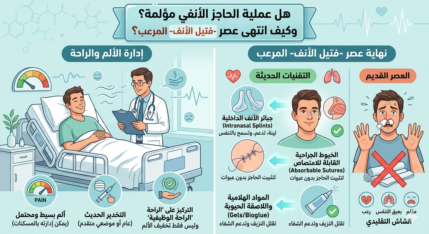هل عملية الحاجز الأنفي مؤلمة؟  وكيف انتهى عصر “فتيل الأنف” المرعب؟