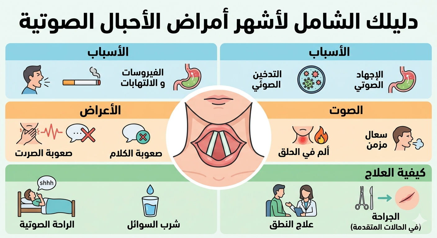 دليلك الشامل لأشهر أمراض الأحبال الصوتية: الأسباب، الأعراض، وكيفية العلاج